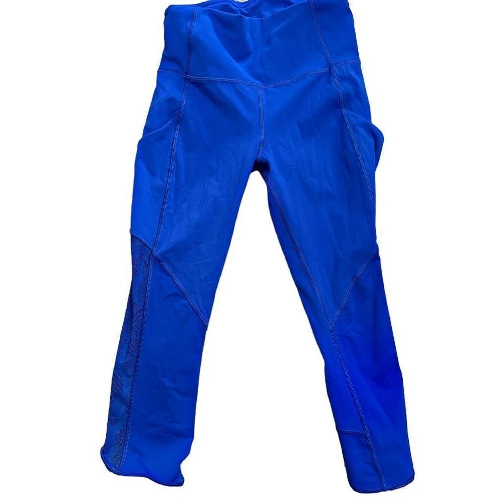 Lululemon Capri Mesh Leggings Blue Active Side Pockets Womens Size 4